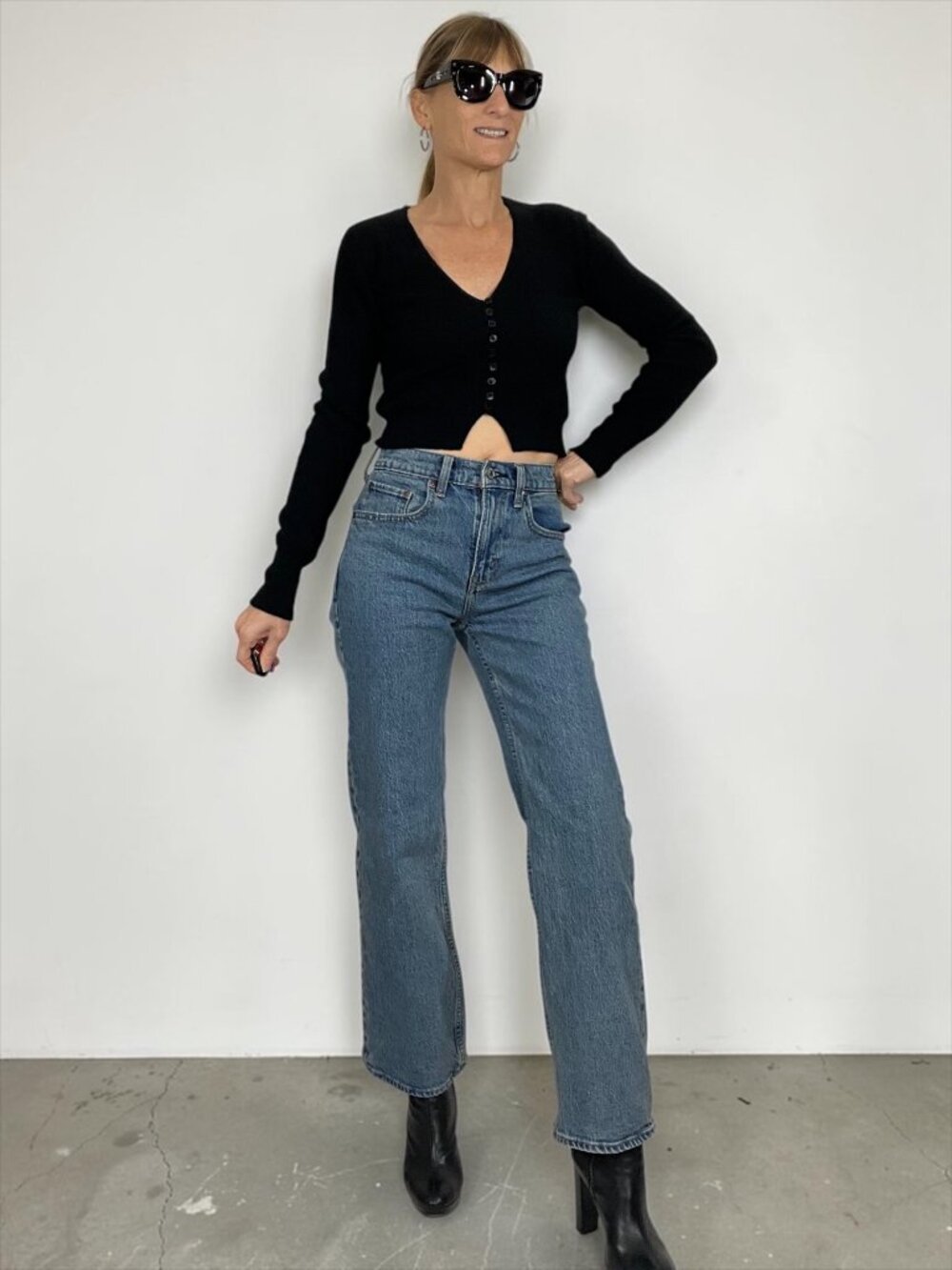 NakedCashmere Cardigan Cashmere Sweater XS Black Ribbed Cropped